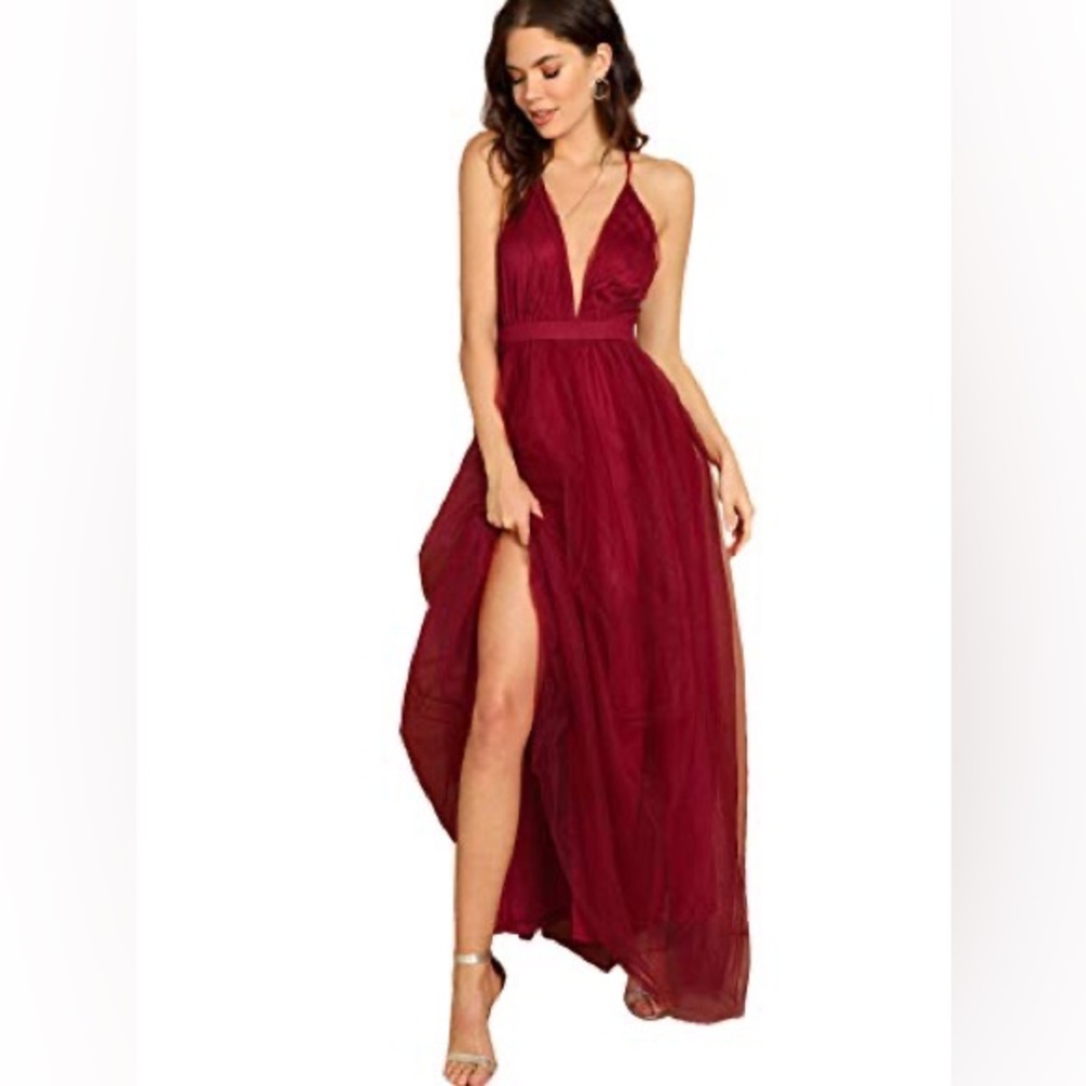 Floerns Women's Plunging Neck Spaghetti Strap Maxi Cocktail Party Dress Small